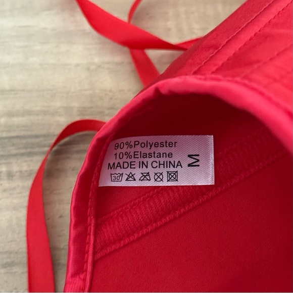 Red Satin Corset Tie Front Adjustable Lace-up Back Bustier Shapewear V-Shape Top - Picture 3 of 11